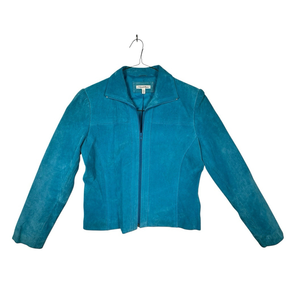 Leather Blue Moto Jacket Size 6 Yvonne & Marie